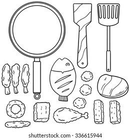 vector set of fried food and pan