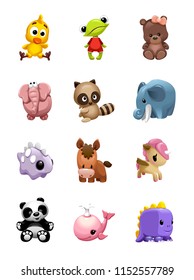 vector set of сute friendly toys of different animals