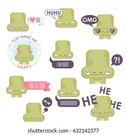 Vector set of frog emoticons. Animal collection.