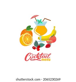 Vector set of fruit bar. Menu, poster, sticker, cover for a booklet on fruit cocktails, juices, smoothies.