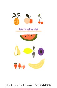 Vector set of fruit and berries on a white background. Flat design. Modern design. Illustration. Poster.