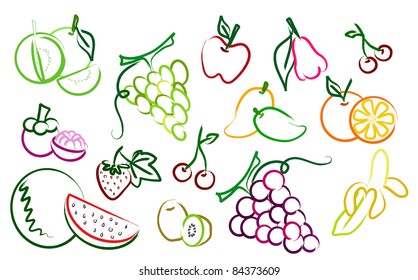 the vector set of fruit drawing icons