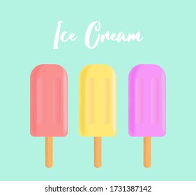 vector Set of Fruit ice  ice-cream on wooden stick