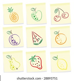 vector set of fruit icon on note paper