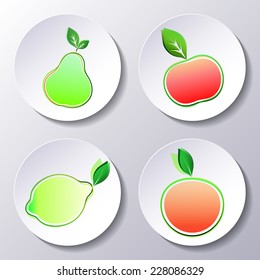 Vector set of fruit icons, stickers for design