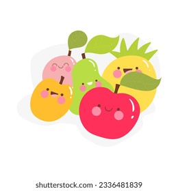  vector set with fruit kawaii