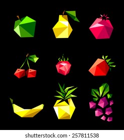 Vector set of fruit on a black background