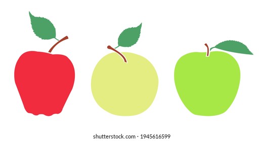 Vector Set de frutas - variedades de manzana - iconos de color rojo, amarillo, verde sobre fondo blanco. Ilustración aislada, fácil de editar y lista para usar iconos. Colección de cuadros y dibujos