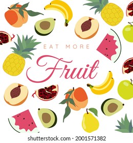 Vector set of fruits. Avocado, pineapple, banana, watermelon, peach, pear, apple