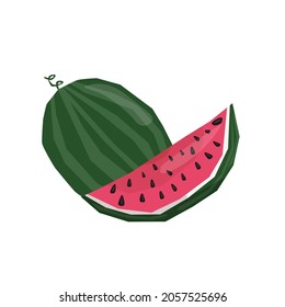 Vector set of fruits, berries. A whole juicy, fresh watermelon and slice are depicted. You can use elements for banner design, web design, etc.