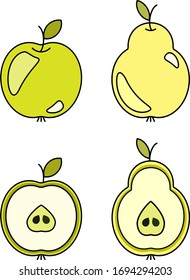 Conjunto vectorial de frutas con trazo negro. Comer, dieta saludable y estilo de vida saludable, empacar, diseñar. Icono de línea plana sobre fondo blanco. pera de manzana