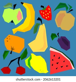 Vector set of fruits, healthy food concept.