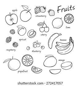 Vector set of fruits. Fruits set. Vector illustration