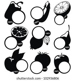 vector set of fruits labels - black stickers