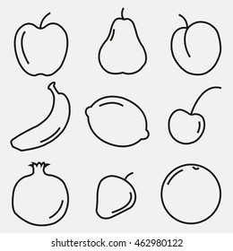 Vector of set fruits, fruits symbol or icon, fruits pattern, fruits outline