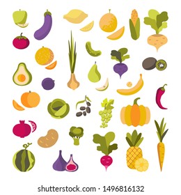 Vector Set Fruits Vegetables Stock Vector (Royalty Free) 1496816132 ...