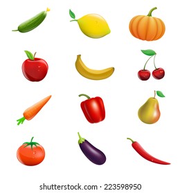 vector set of fruits and vegetables isolated on white background