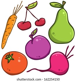 Vector set. Fruits and vegetables in the style of doodle