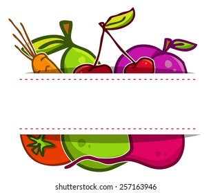 Vector set. Fruits and vegetables in the style of doodle