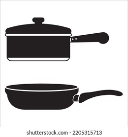 Vector Set Of Frying Pans Silhouettes Illustration Isolated On White Background