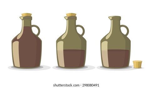 Vector set of full and empty wine bottles in vintage style, isolated on white background 