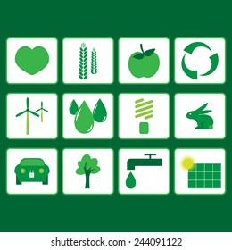vector set of fully green ecologic icons