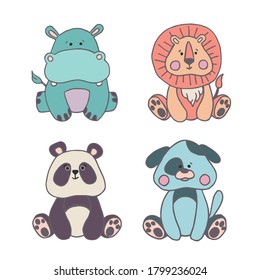 Vector Set of funny animals in a flat style. Cute animals in cartoon style. The little animals in the children's style. Can be used for design of t-shirts, posters and Baby Shower party. Eps 10.