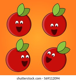 Vector set of funny apple. Smiling apples.