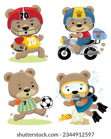 Vector set of funny bear cartoon sports activity