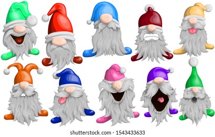 Vector set of funny bearded dwarfs in cartoon style