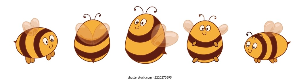 Vector set with funny bees. Anthropomorphic insects. Shapes and emotions