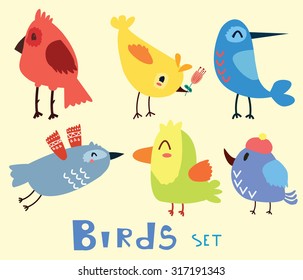 Vector set of funny birds