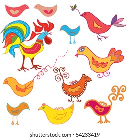 Vector set of funny birds