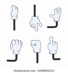 Vector set with funny body part movement like cute boot wave approval art isolated communication expression thumb glove vintage character feet hand white touch emotion victory ok