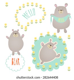 Vector set of  funny cartoon bears, isolated from a background.