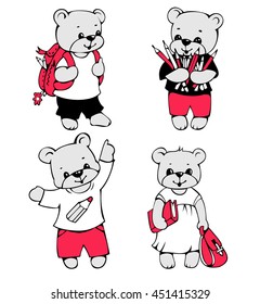 Vector set of  funny cartoon bears, isolated on white background. Hand-drawn illustration. 