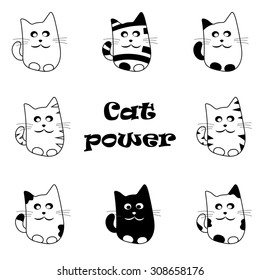 Vector set of funny cartoon cats with spots and stripes