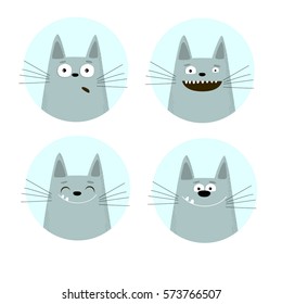 Vector set of funny cartoon cats. Gray cat. Portrait. Smile, sadness, sleeping cat. Icons, emotions. Kitten. emoji
