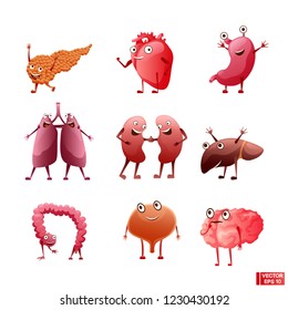Vector set of funny cartoon characters of internal organs.