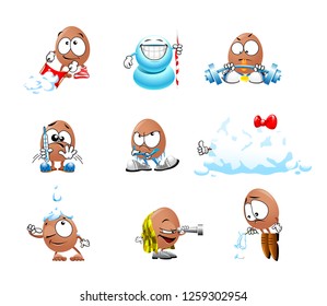 vector set of funny cartoon cute egg smiles 