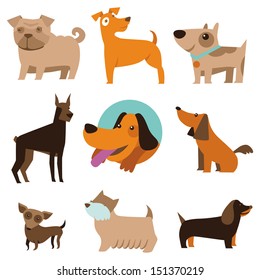 Vector set of funny cartoon dogs - illustration in flat style