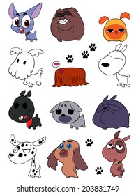 Vector set of funny cartoon dogs - illustration in cute style set 2
