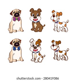 Vector set of funny cartoon dogs