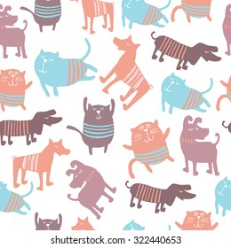Vector set of funny cartoon dogs and cats - illustration in flat style