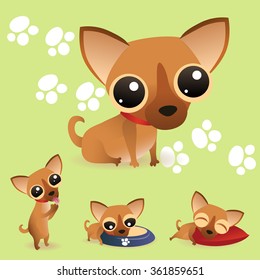 Vector set of funny cartoon dogs - eating, playing and sleeping