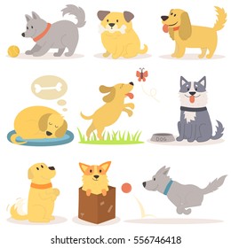 Vector set of funny cartoon dogs characters illustration.