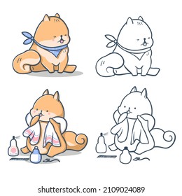 Vector set of  funny cartoon pets, isolated from a background. Monochrome and color version. Hand-drawn illustration.