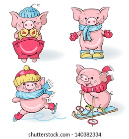 Vector set - funny cartoon  pigs