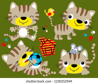 Vector set of funny cats cartoon with friends in different action
