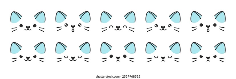 Vector set of funny cats with different facial expressions